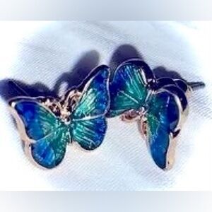 NWT 🦋 Gold Plated & Hardened w/Blue Enamel Lovely Pierced Earrings-Great Gift🎄